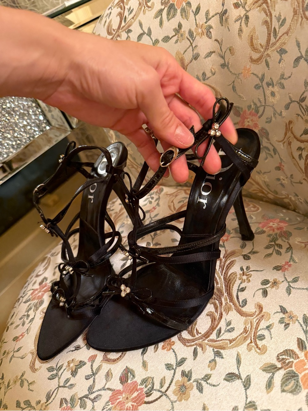 Christian Dior Black Strappy High Heels with bows